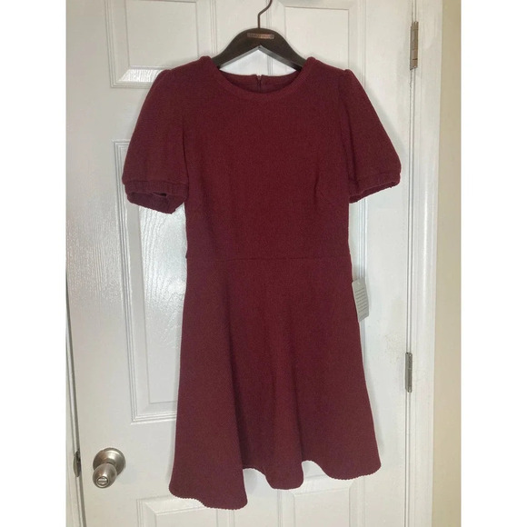 Gal Meets Glam Fit & Flare Burgundy Red Dress NWT Micro Rib Knit Short-Sleeve - Picture 2 of 16